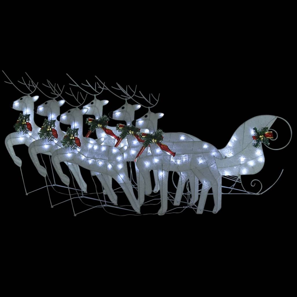 vidaXL White Reindeer & Sleigh Outdoor Christmas Decorations, Indoor Festive Display with 140 Energy-Efficient LED Lights, Adjustable Lighting Effects, Weather-Resistant Mesh Material, USB Powered