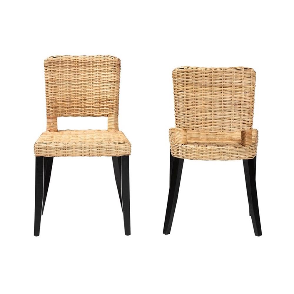 bali & pari Dermot 18.1&quot; Wood & Rattan Dining Chair in Dark Brown (Set of 2)