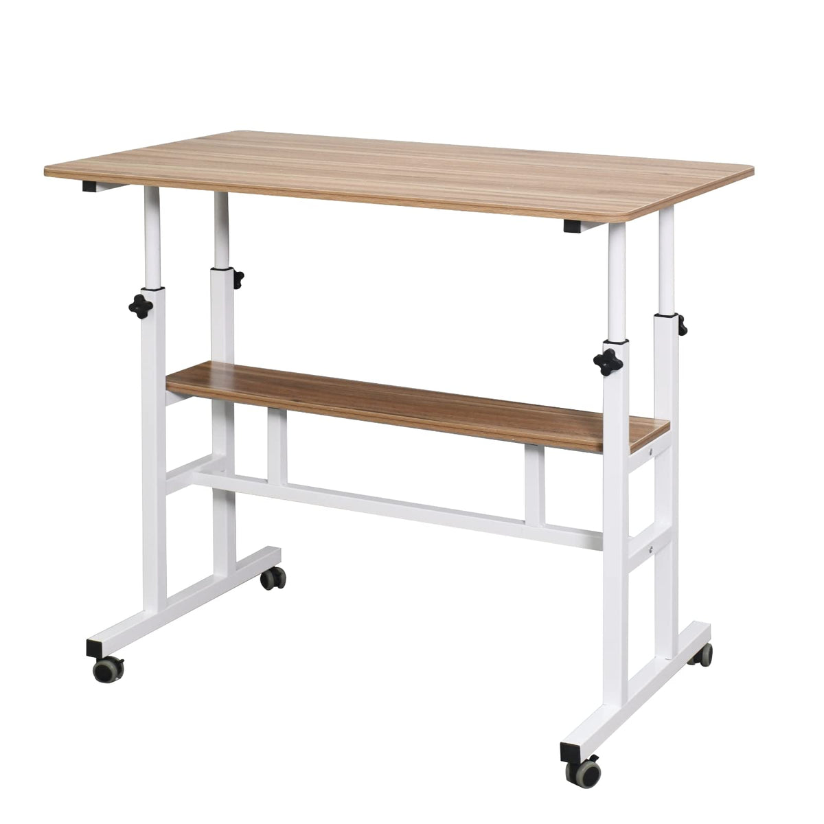Aiz Mobile Standing Desk, Adjustable Computer Desk Rolling Laptop Cart On Wheels Home Office Computer Workstation, Portable Laptop Stand Tall Table For Standing Or Sitting, Oak, 39.4' X 23.6'