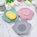 3 Pack Lotus Flowers Soap Dish Silicon Flexible NonSlip Floral Trays with Drain for Bathroom Shower(Multicolour)