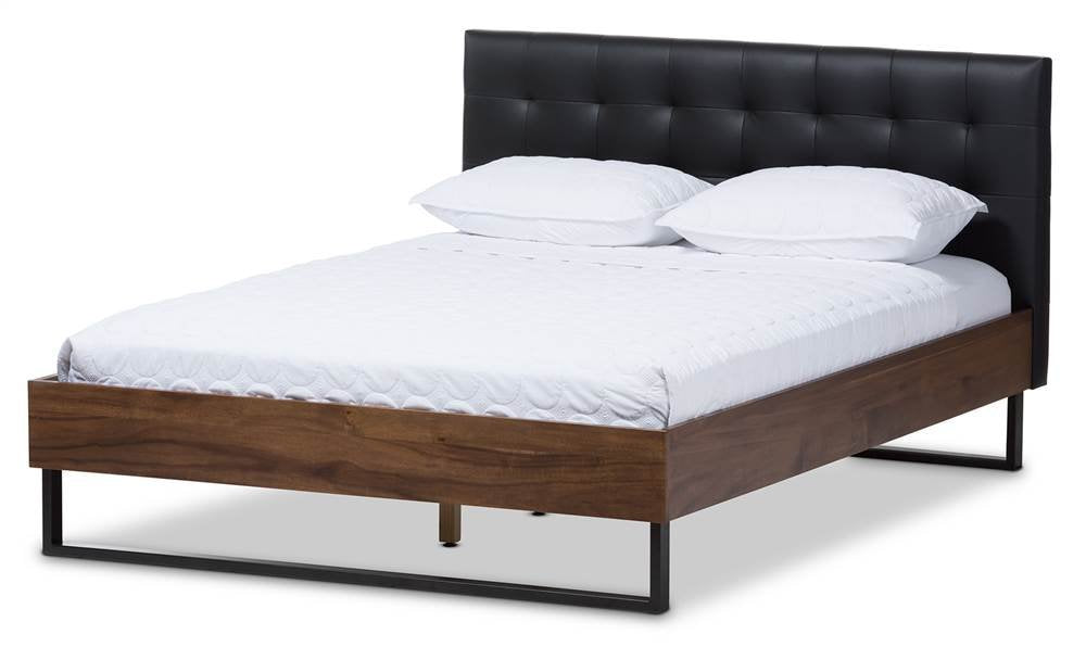 Baxton Studio Mitchell Faux Leather Tufted Queen Platform Bed in Black