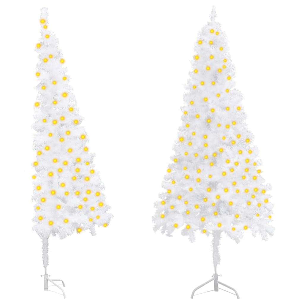 Vidaxl Pre-Lit Corner Christmas Tree, White 70.9&quot;, With Steel Stand, Includes Led String Light, Made Of Pvc