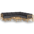 vidaXL Bamboo Patio Lounge Set with Natural Oil Finish - 9 Piece Outdoor Furniture with Dark Gray Cushions, Comfortable Seating 