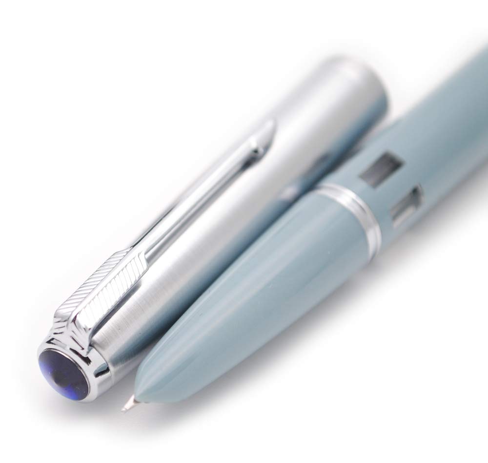 Czxwyst 2019 New Version 601 Steel Cap Vacumatic Double Bead Fountain Pen (Lake Blue With Ink Window)