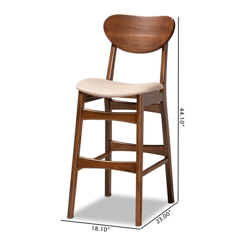 Baxton Studio Katya Mid-Century Modern Sand Fabric Upholstered and Walnut Brown Finished Wood 2-Piece Bar Stool Set