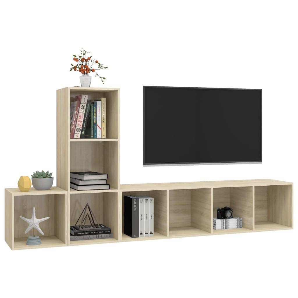 vidaXL Sonoma Oak TV Stand Set - 3 Piece Wall-Mounted TV Cabinet Set Engineered Wood with Storage Room - Easy Clean with Damp Cloth