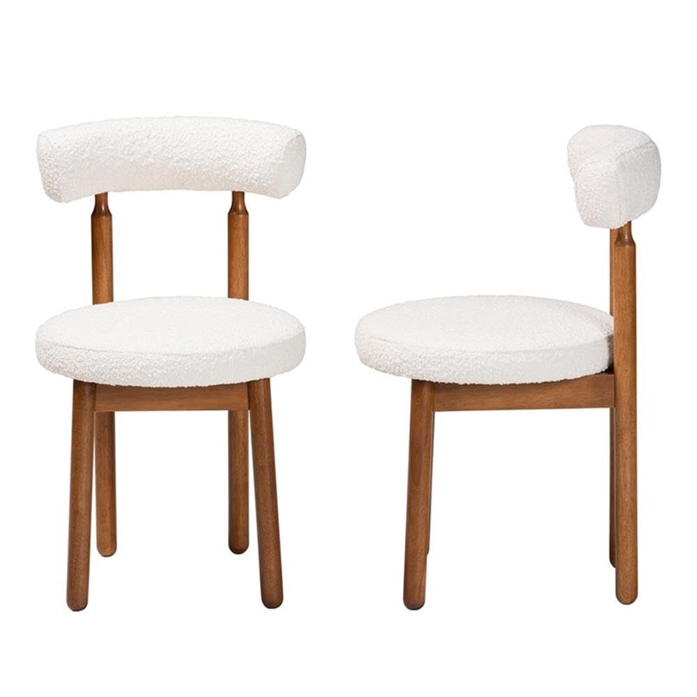 Baxton Studio Edric Modern Japandi Cream Boucle Fabric and Walnut Brown Finished Wood 2-Piece Dining Chair Set