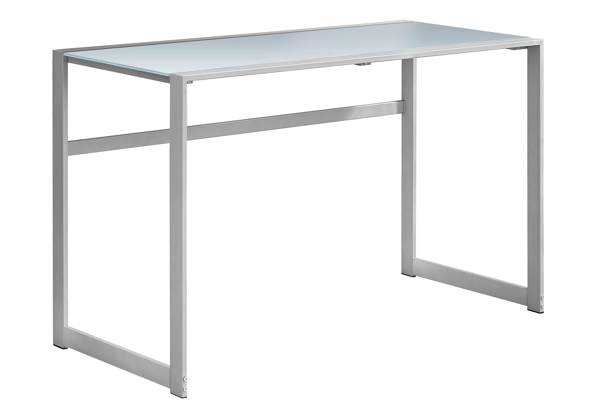 Monarch Specialties Study Laptop Table For Home & Office-Tempered Glass Top Computer Desk-Metal Legs, 48&quot; L, Silver
