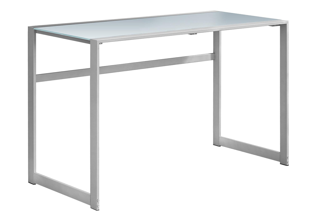 Monarch Specialties Study Laptop Table for Home & Office-Tempered Glass Top Computer Desk-Metal Legs, 48' L, Silver