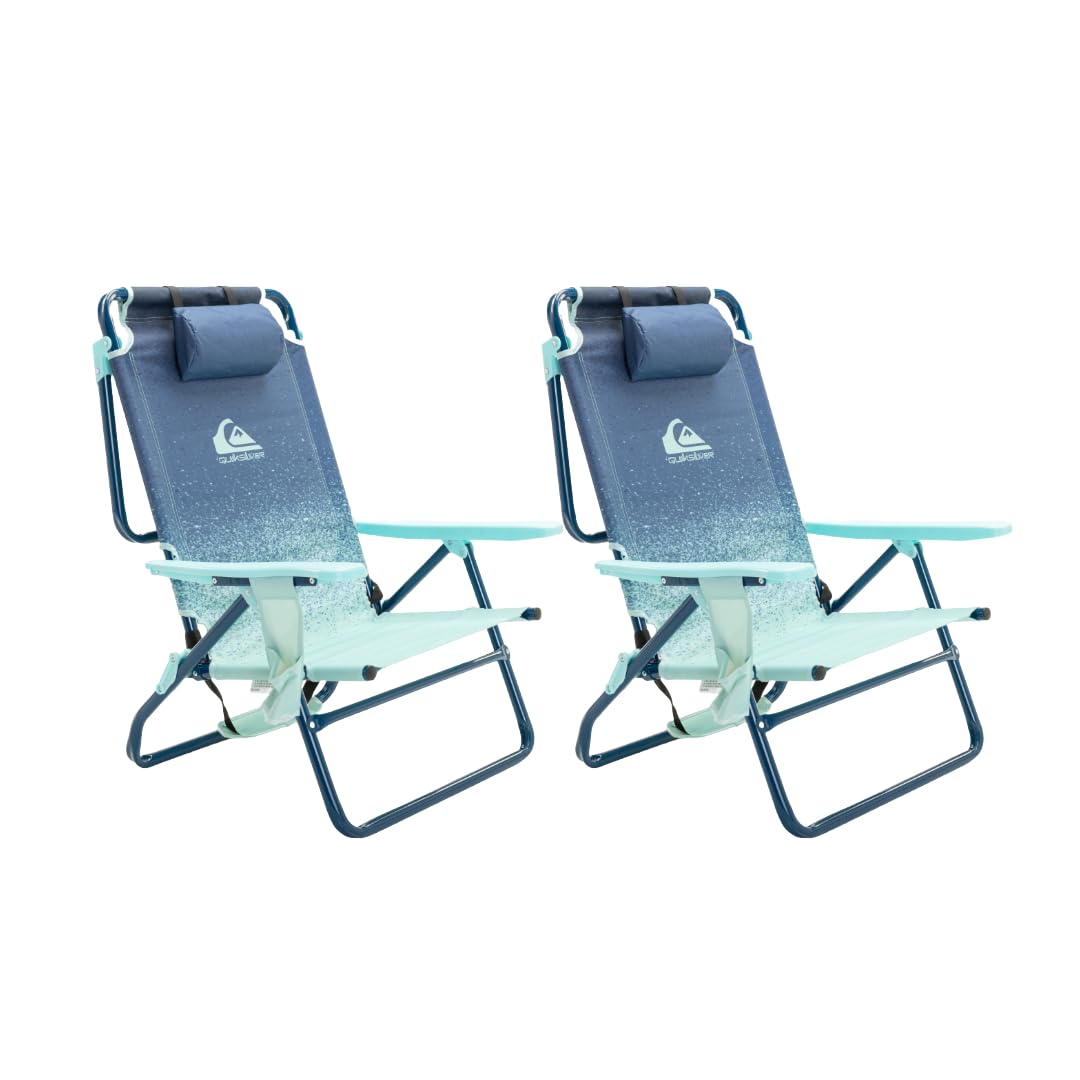 QUIKSILVER 2-Pack Beach Chair Bundle - Lightweight Folding Chairs with Adjustable Recline, Cup Holders, and Carry Bags - Portabl