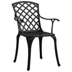 vidaXL Sturdy Patio Chairs Set of 2, Cast Aluminum, Black, Outdoor Dining Chairs with High Backrest, Hollow Design, Weather-Resistant, Ergonomic Armrests