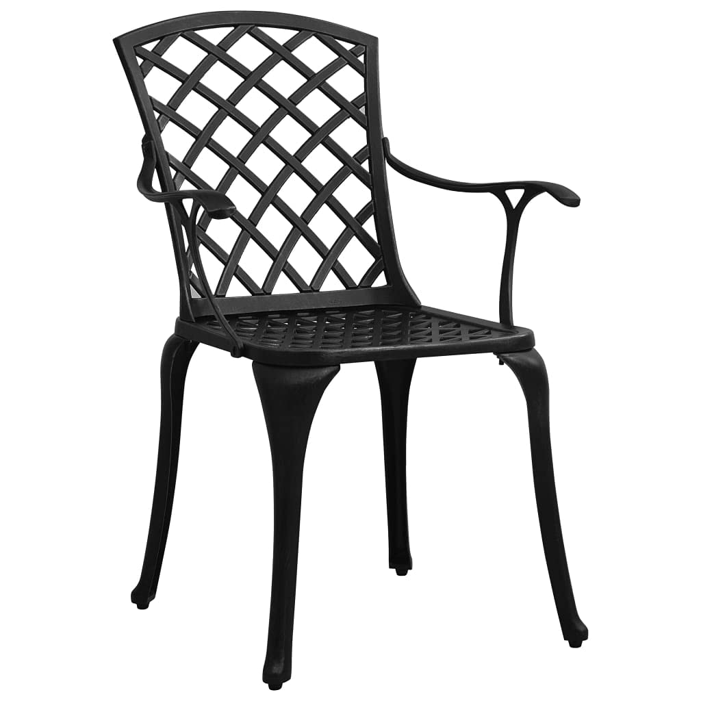 vidaXL Sturdy Patio Chairs Set of 2, Cast Aluminum, Black, Outdoor Dining Chairs with High Backrest, Hollow Design, Weather-Resistant, Ergonomic Armrests