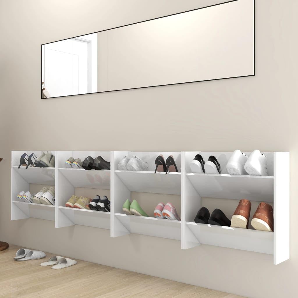 vidaXL Wall Shoe Cabinets 4 pcs High Gloss White 23.6x7.1x23.6 Engineered Wood