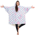 The Comfy Original | Oversized Microfiber & Sherpa Wearable Blanket, Seen On Shark Tank, One Size Fits All (Flower Checkered)