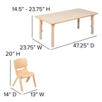 Flash Furniture Emmy 23.625'W X 47.25'L Rectangular Natural Plastic Height Adjustable Activity Table Set With 4 Chairs