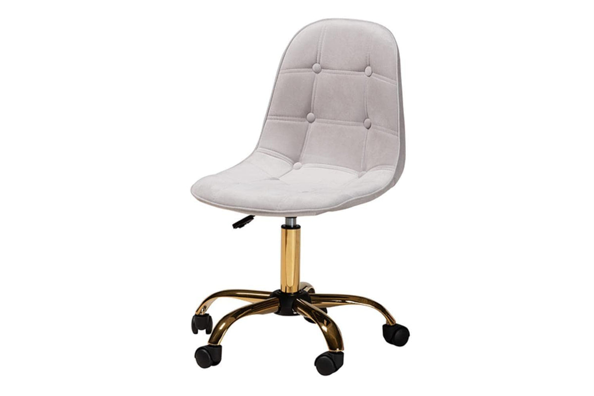 Baxton Studio Kabira Grey Velvet Fabric and Gold Metal Swivel Office Chair