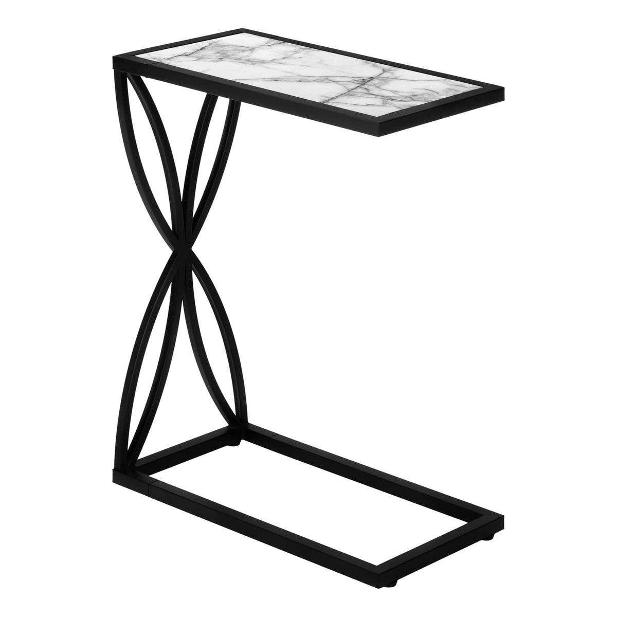 Monarch Specialties 3304 Accent Table, C-Shaped, End, Side, Snack, Living Room, Bedroom, Laminate, Contemporary, Modern Table-25 H/White Marble-Look/Black Metal, 10.25' L x 18.25' W x 25.25' H