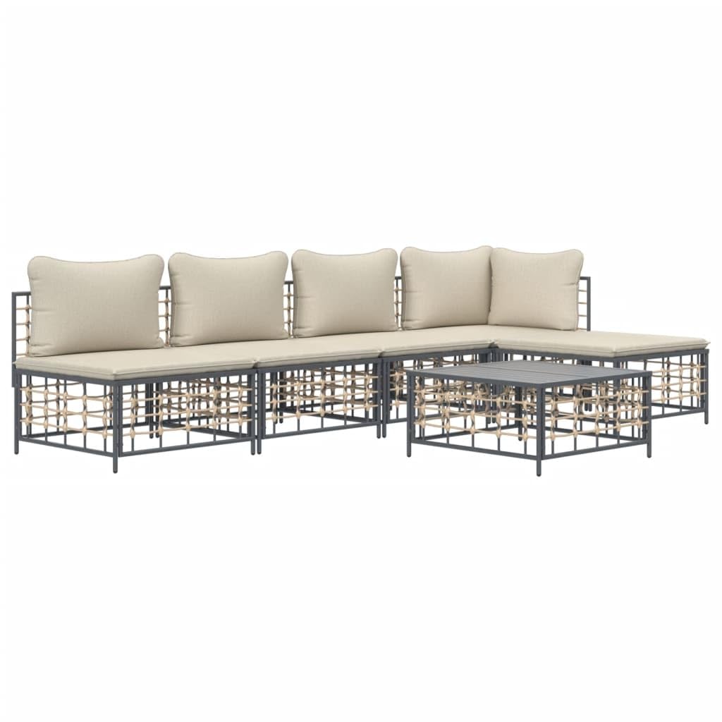 vidaXL Poly Rattan Patio Lounge Set in Anthracite - 5-Piece Outdoor Furniture Set with Cushions and Extra Seating Comfort for Ga
