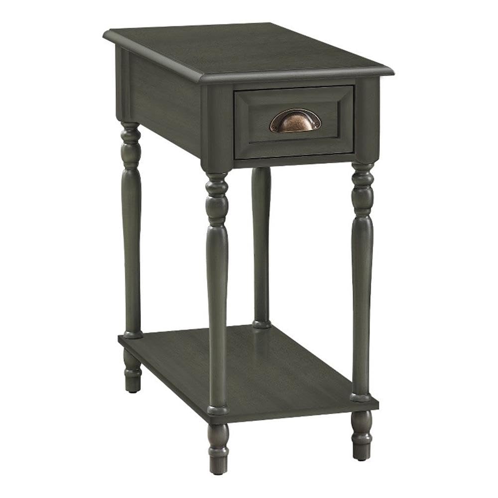 Monarch Specialties 3968 Accent, 2 Tier, Side Table, End, Narrow, Nightstand, Storage Drawer, Green Table-24 H/Dark Veneer, 12&quot; L X 22&quot; W X 24.5&quot; H