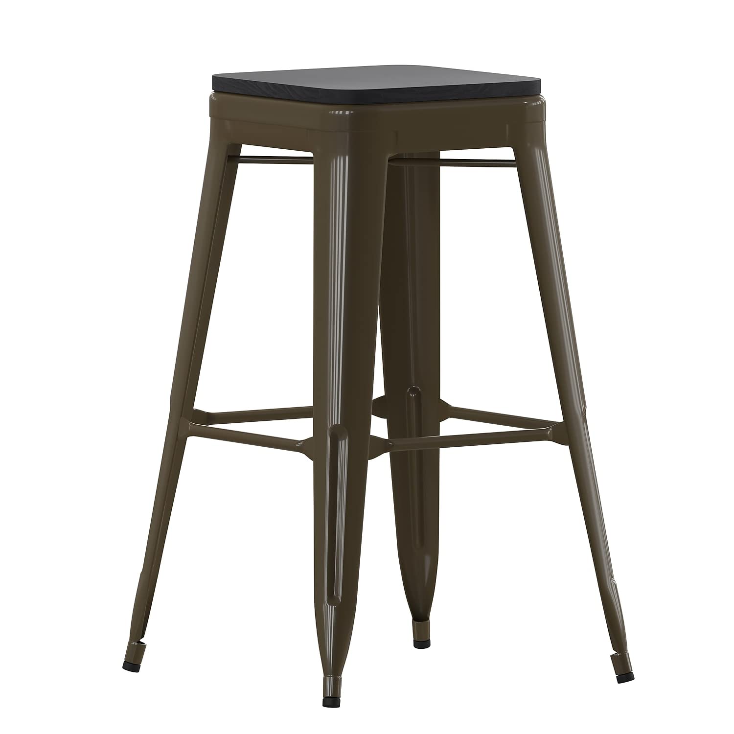 Cierra Set of 4 Commercial Grade 30 High Backless Silver Metal Indoor Bar Height Stools with Gray All-Weather Poly Resin Seats
