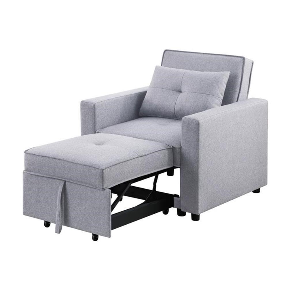 Lilola Home Zoey Light Gray Linen Convertible Sleeper Chair with Side Pocket