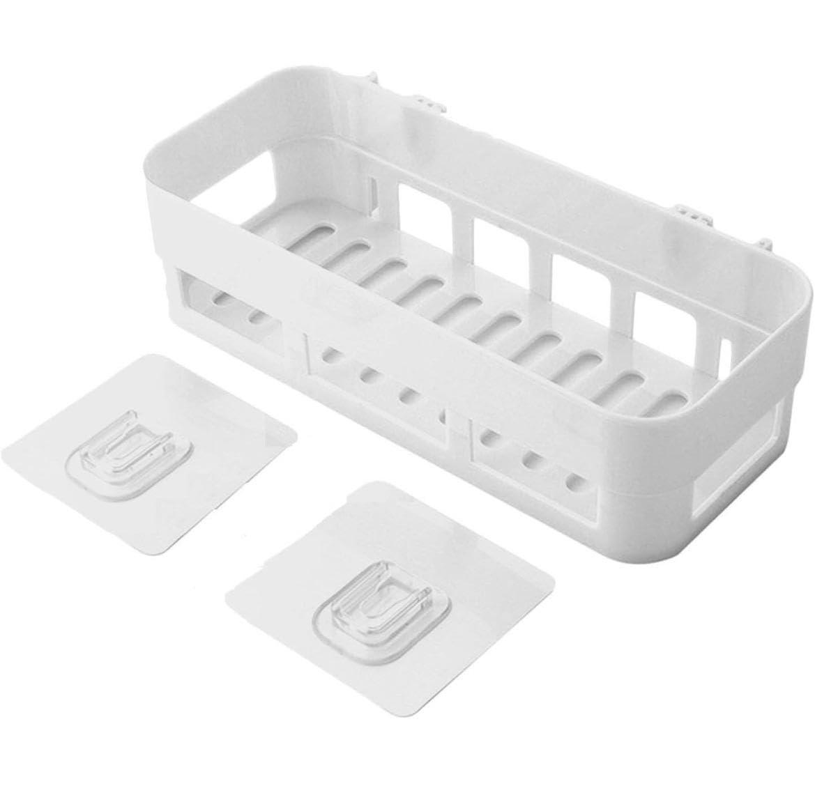 Bathroom Shelf Organiser Rack With Adhesive Wall Mount, White