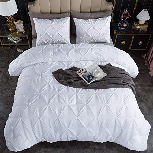 Andency White California King Comforter Set (104X96Inch), 3 Pieces Cute Pinch Pleat Cal King Bedding Comforters & Sets, Oversize