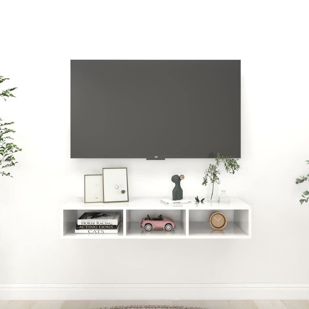 806253 vidaXL Wall Shelf High Gloss White 40.2&quot;x12&quot;x7&quot; Chipboard