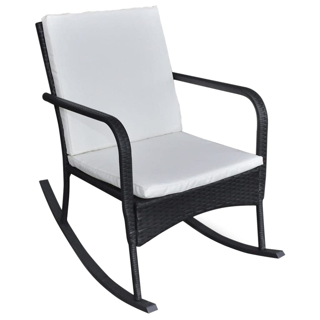 vidaXL Outdoor Rocking Chair with Comfortable Cushions, Weather-Resistant Black Poly Rattan Design, Powder-Coated Steel Frame, Ergonomic and Easy Assembly, Perfect for Patio or Garden