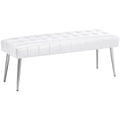 Apicizon 44.5”Ottoman Bench, Modern Faux Leather Bedroom Bench With Square Pull Point Design, Modern Cushion Ottoman Bench For Bedroom, Living Room, Entryway,White
