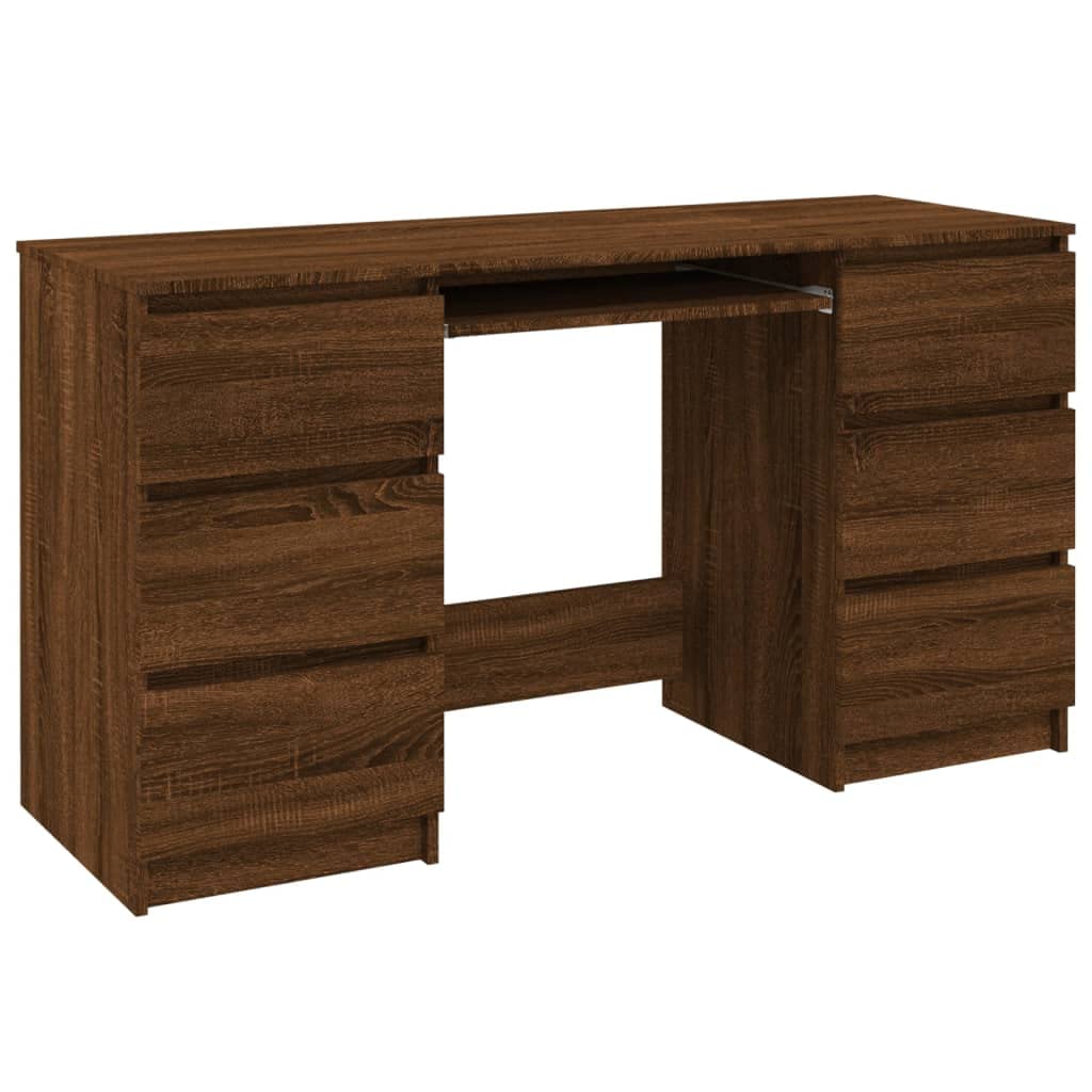 vidaXL Desk, Home Office Furniture Computer Desk, Standing Desk with Storage Drawers, Writing Desk, Modern Style, Brown Oak Engineered Wood