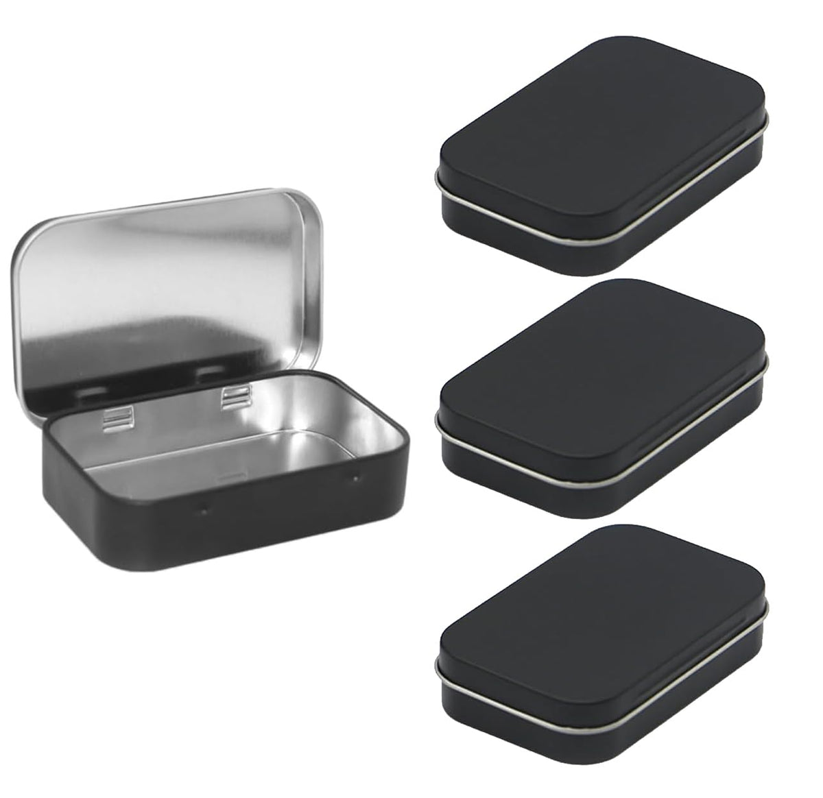 STORE 2508 4 Small Rectangular Hinged Tin Boxes, Black