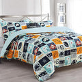 Sapphire Home 8 Piece Sports Squares Queen Bedding Set For Boys, Bed In A Bag, Kids Comforter Set With Bed Sheets, Pillow Case,