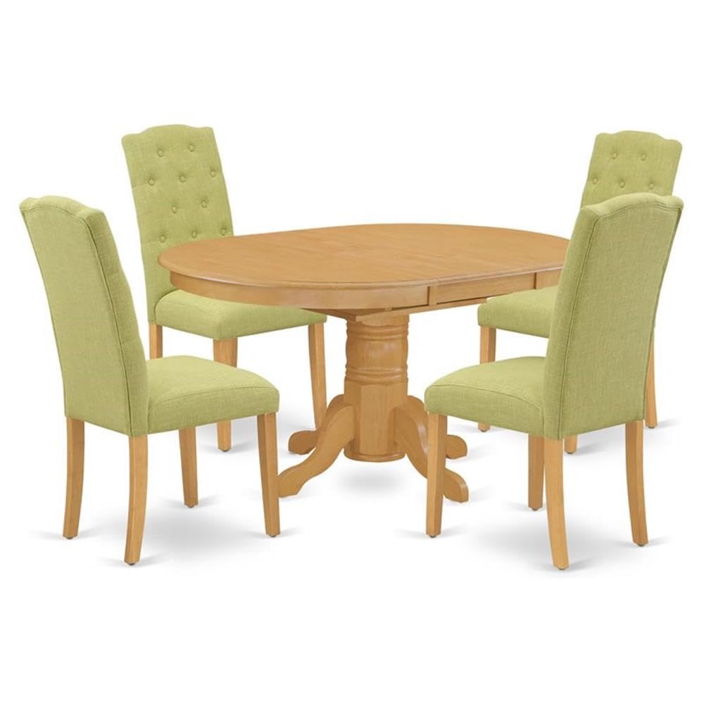 East West Furniture Avce5-Oak-07 5 Piece Kitchen Table Set For 4 Includes An Oval Dining Room Table With Butterfly Leaf And 4 Limelight Linen Fabric Parsons Chairs, 42X60 Inch, Oak
