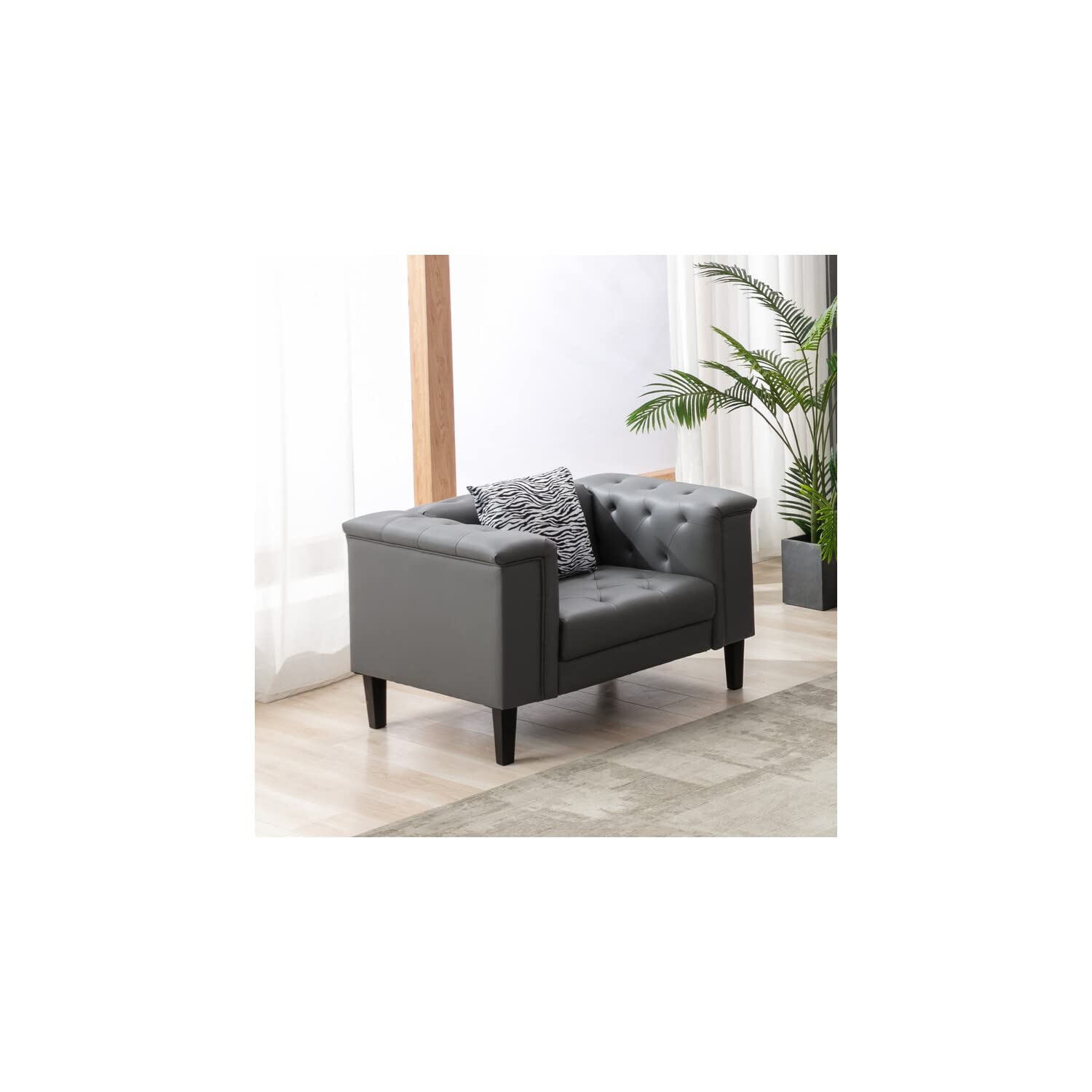 Lilola Home Sarah Gray Vegan Leather Tufted Chair with 1 Accent Pillow