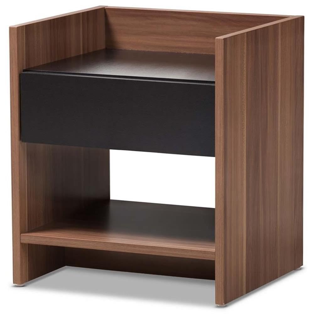 Baxton Studio Vanda Wood 1-Drawer Nightstand/Contemporary/Black/Walnut Brown/Particle Board/MDF with PU Paper