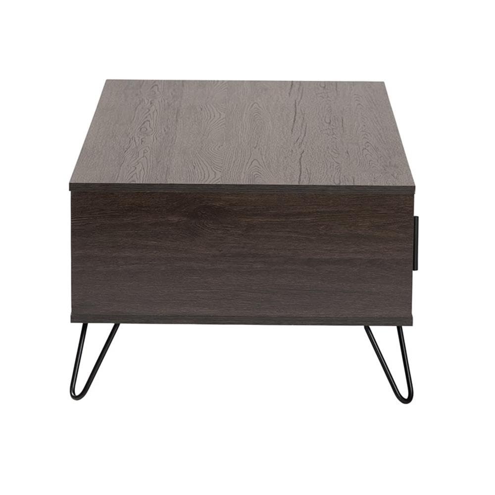 Baxton Studio Baldor Modern and Contemporary Dark Brown Finished Wood and Rose Gold-Tone Finished Metal 2-Drawer Coffee Table