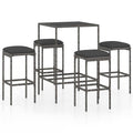 vidaXL 5 Piece Patio Bar Set in Poly Rattan - Gray Color with Cushions - Stylish Design - Durable - Tempered Glass Top Table - Weather-Resistant - Easy to Maintain - Great for Outdoor Use