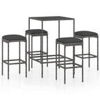 vidaXL 5 Piece Patio Bar Set in Poly Rattan - Gray Color with Cushions - Stylish Design - Durable - Tempered Glass Top Table - Weather-Resistant - Easy to Maintain - Great for Outdoor Use