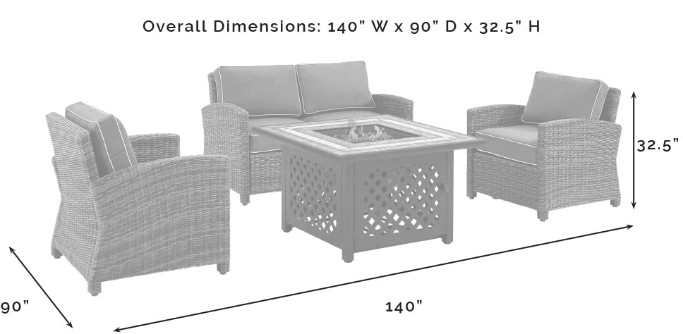 Crosley Furniture Bradenton 4-Piece Wicker Outdoor Loveseat Patio Furniture Set with Gas Fire Pit Table, Brown with Sand Cushions