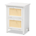 Baxton Studio Sariah Mid-Century Modern White Finished Wood and Rattan 2-Door Nightstand
