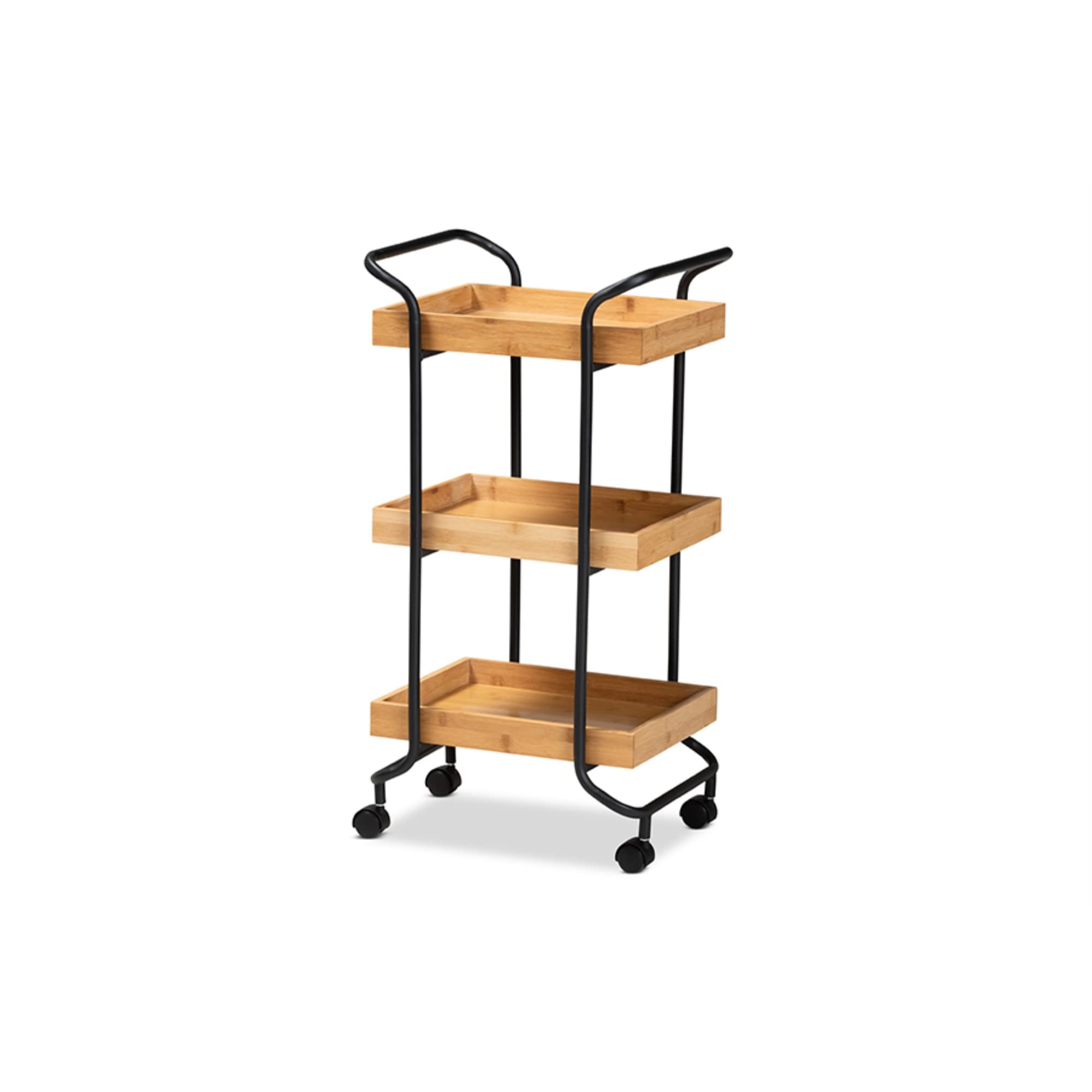 Baxton Studio Baxter Modern Brown Wood and Black Metal 3-Tier Kitchen Cart