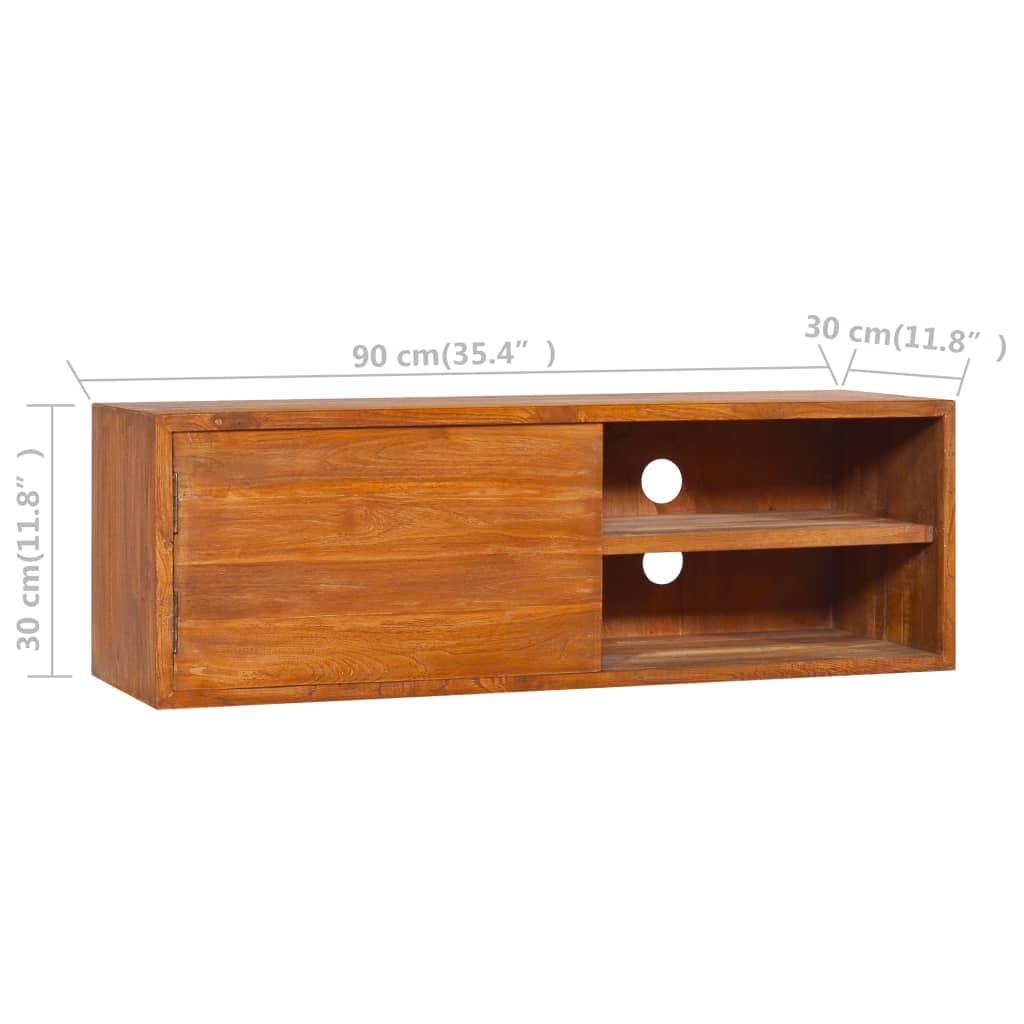 vidaXL 70.9&quot; Wall-Mounted Solid Teak Wood TV Stand- Rustic Colonial Style - 2 Shelved 1 Compartment Storage - Assembled - Brown