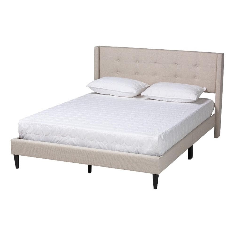 Baxton Studio Casol Mid-Century Modern Transitional Beige Fabric Upholstered Queen Size Platform Bed