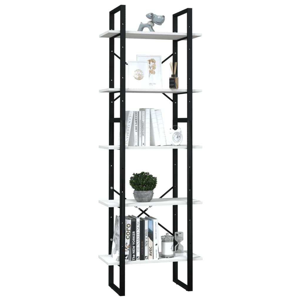 vidaXL Solid Pinewood 5-Tier Book Cabinet Home Indoor Living Room Wooden Storage Cabinet Organizer Bookcase Bookshelf Rack Furniture White 23.6&quot;