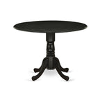 East West Furniture Dlga3-Abk-24 3 Piece Dinette Set For Small Spaces Contains A Round Dining Table With Dropleaf And 2 Black Linen Fabric Upholstered Chairs, 42X42 Inch, Wirebrushed Black