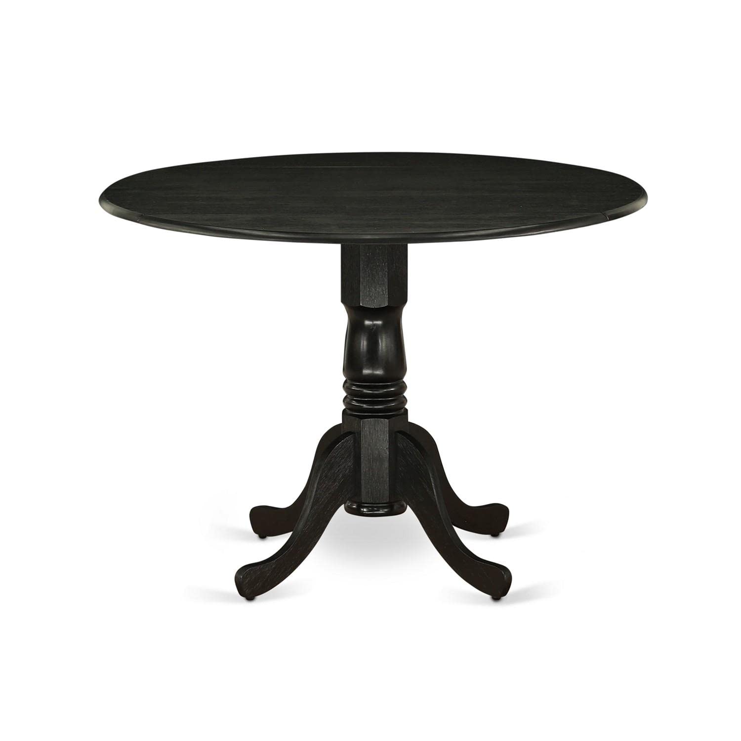 East West Furniture Dlga3-Abk-24 3 Piece Dinette Set For Small Spaces Contains A Round Dining Table With Dropleaf And 2 Black Linen Fabric Upholstered Chairs, 42X42 Inch, Wirebrushed Black