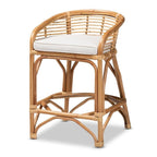 Baxton Studio Maverick Modern Bohemian White Fabric Upholstered and Natural Brown Rattan Counter Stool