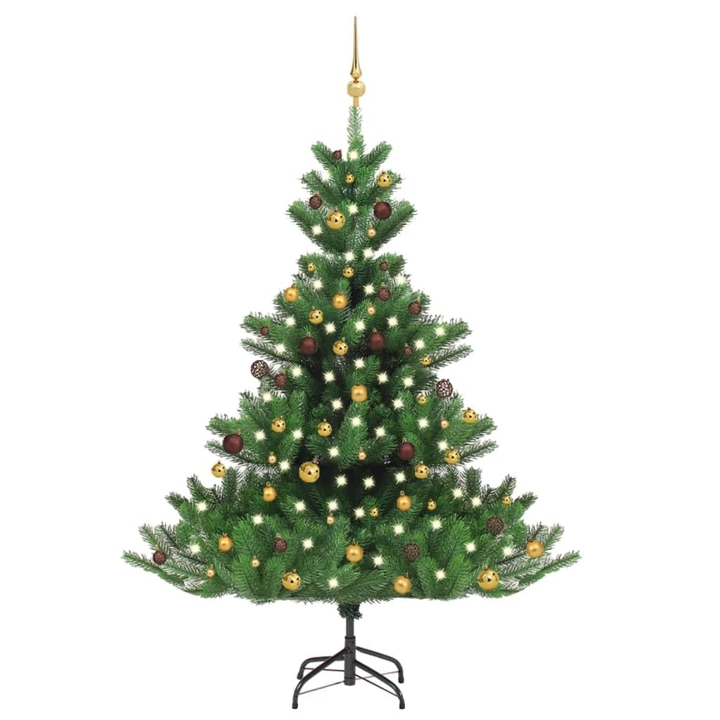 Vidaxl Nordmann Fir Artificial Christmas Tree With Led Lights And Balls Set - 71&quot; Tall With Steel Stand - Holiday Decorations - Adjustable Branches - Reusable Xmas Tree