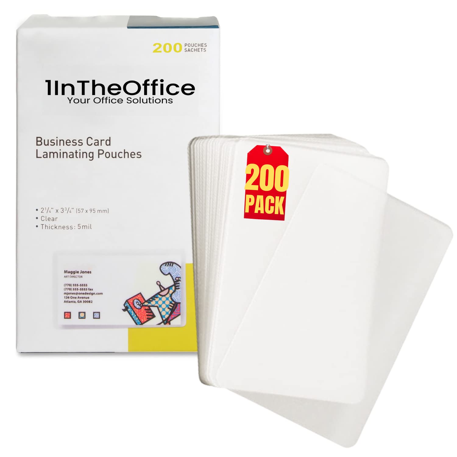 1Intheoffice Business Card Laminating Pouches, 5 Mil Clear Laminating Pouch - For Business Card - Pre-Trimmed, Moisture Resistan